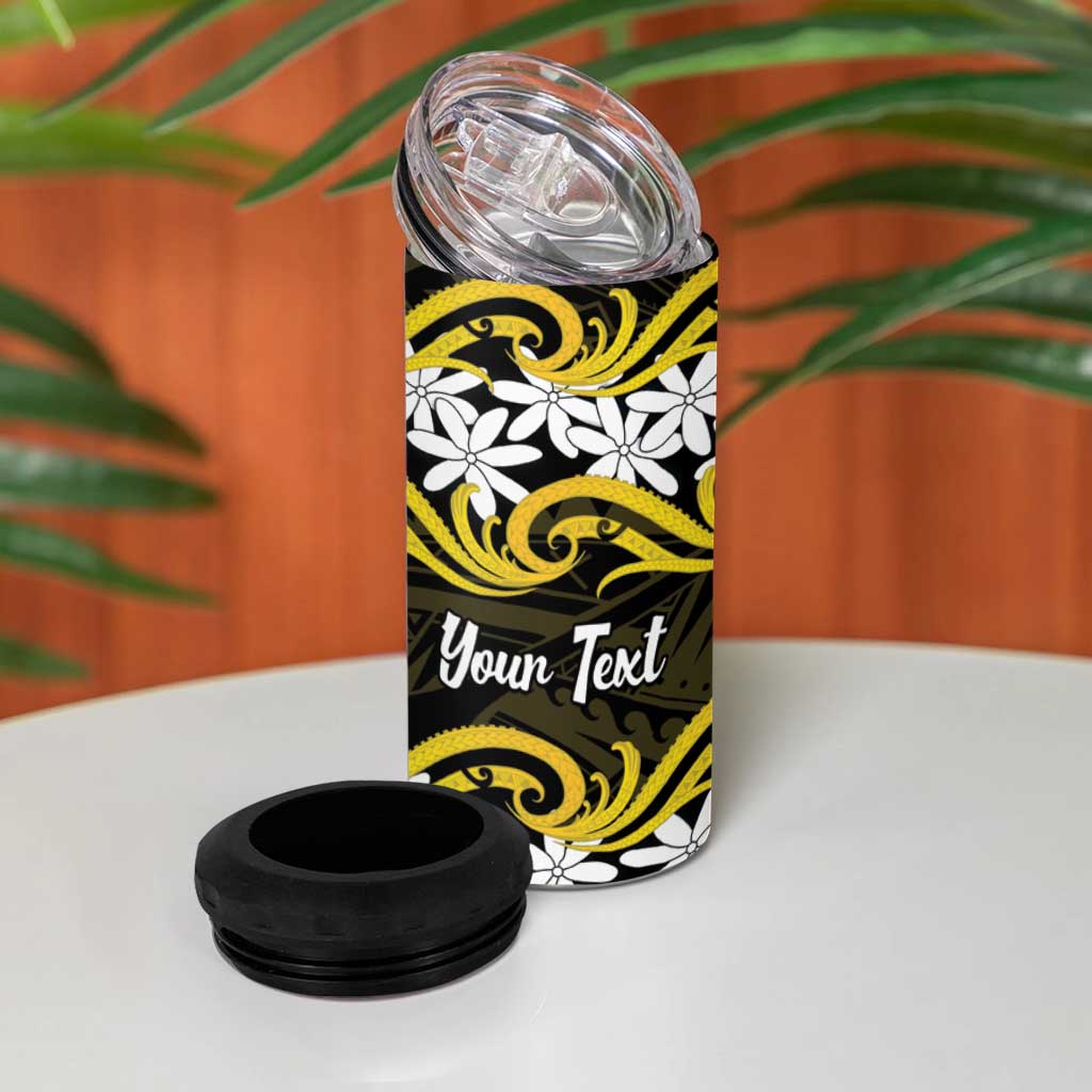 Personalised Cook Islands Aitutaki 4 in 1 Can Cooler Tumbler Tiare Maori Polynesian Waves Tattoo