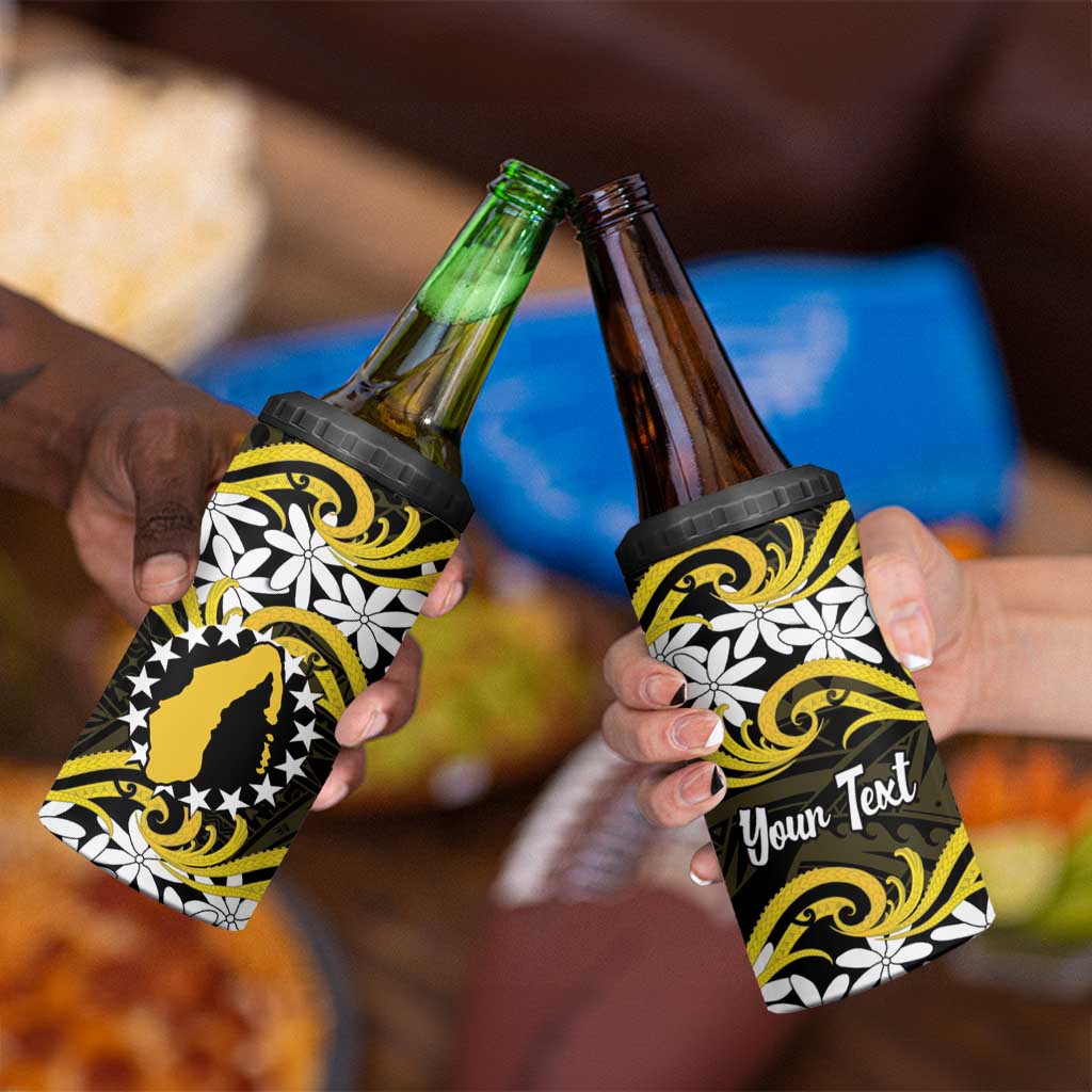 Personalised Cook Islands Aitutaki 4 in 1 Can Cooler Tumbler Tiare Maori Polynesian Waves Tattoo