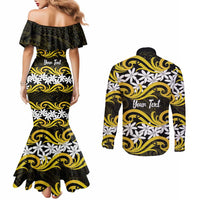 Personalised Cook Islands Aitutaki Couples Matching Mermaid Dress and Long Sleeve Button Shirt Tiare Maori Polynesian Waves Tattoo LT14 - Polynesian Pride