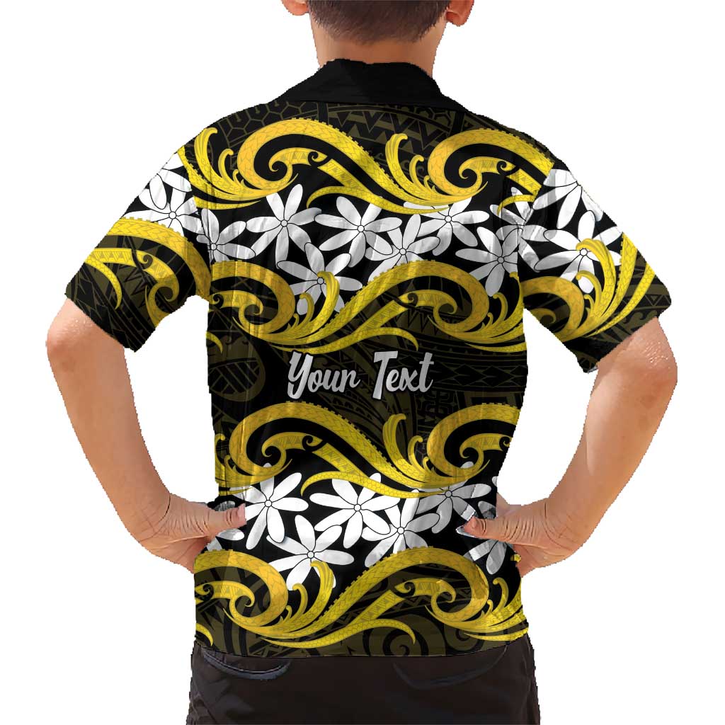 Personalised Cook Islands Aitutaki Family Matching Off Shoulder Maxi Dress and Hawaiian Shirt Tiare Maori Polynesian Waves Tattoo