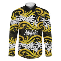 Personalised Cook Islands Aitutaki Family Matching Off Shoulder Maxi Dress and Hawaiian Shirt Tiare Maori Polynesian Waves Tattoo