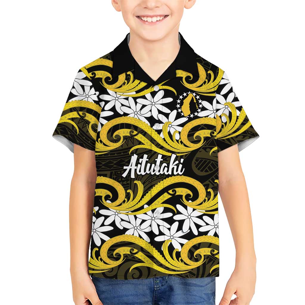 Personalised Cook Islands Aitutaki Family Matching Off Shoulder Maxi Dress and Hawaiian Shirt Tiare Maori Polynesian Waves Tattoo