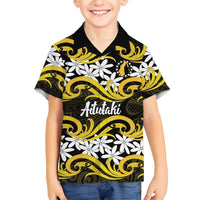Personalised Cook Islands Aitutaki Family Matching Off Shoulder Maxi Dress and Hawaiian Shirt Tiare Maori Polynesian Waves Tattoo