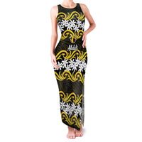 Personalised Cook Islands Aitutaki Family Matching Tank Maxi Dress and Hawaiian Shirt Tiare Maori Polynesian Waves Tattoo LT14 Mom's Dress Yellow - Polynesian Pride