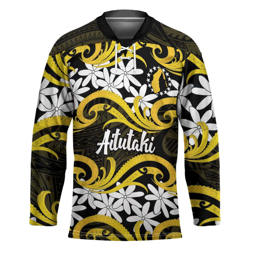 Personalised Cook Islands Aitutaki Hockey Jersey Tiare Maori Polynesian Waves Tattoo