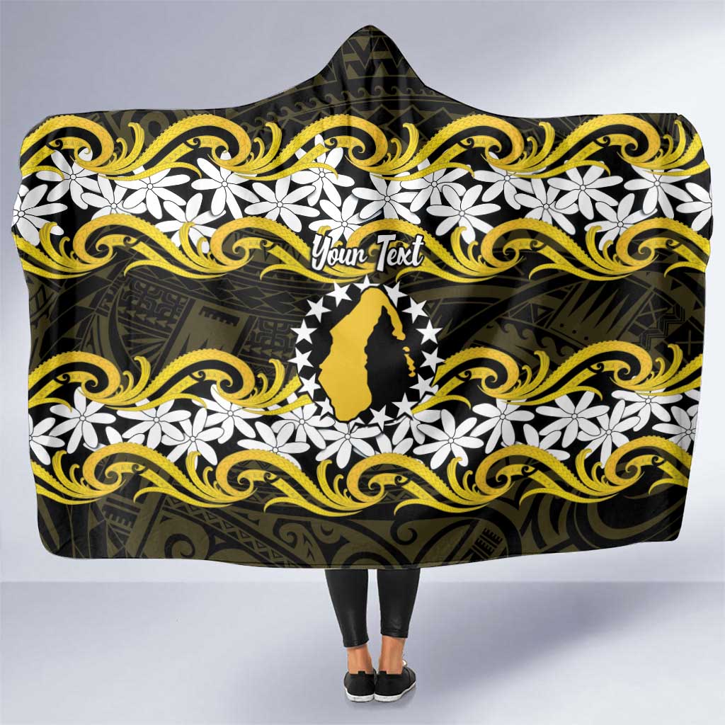 Personalised Cook Islands Aitutaki Hooded Blanket Tiare Maori Polynesian Waves Tattoo