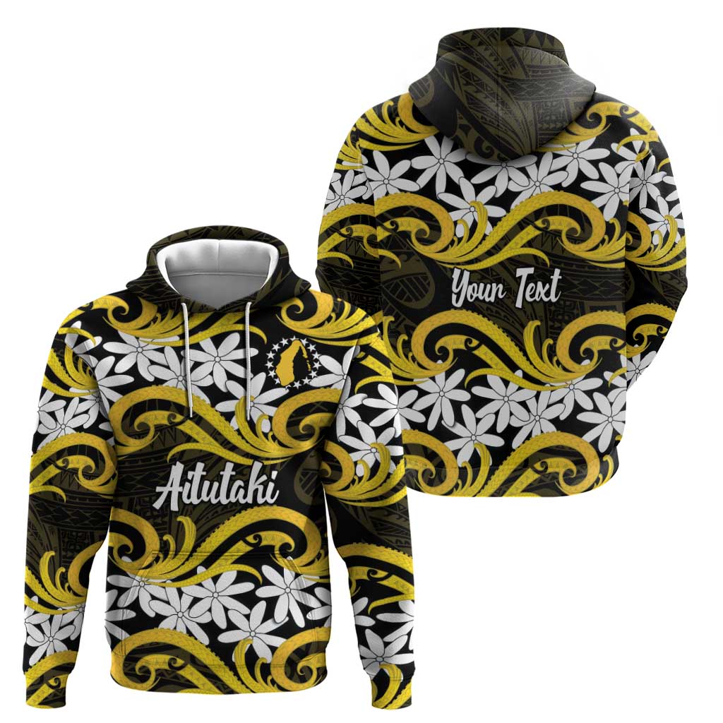 Personalised Cook Islands Aitutaki Hoodie Tiare Maori Polynesian Waves Tattoo