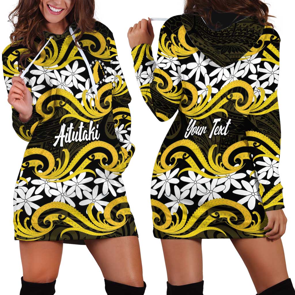 Personalised Cook Islands Aitutaki Hoodie Dress Tiare Maori Polynesian Waves Tattoo