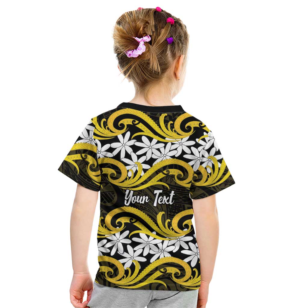 Personalised Cook Islands Aitutaki Kid T Shirt Tiare Maori Polynesian Waves Tattoo