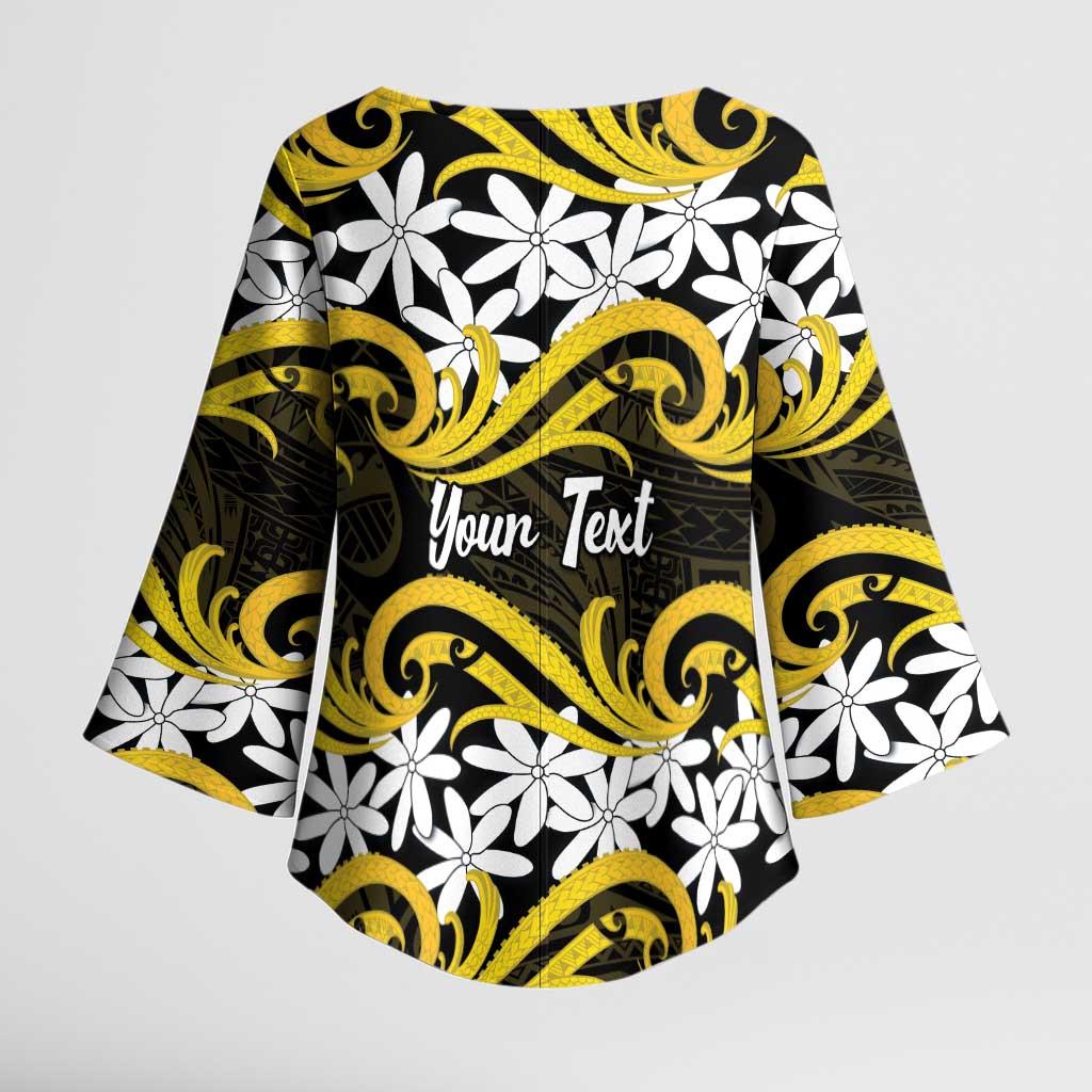 Personalised Cook Islands Aitutaki Kimono Sleeve Blouse Tiare Maori Polynesian Waves Tattoo