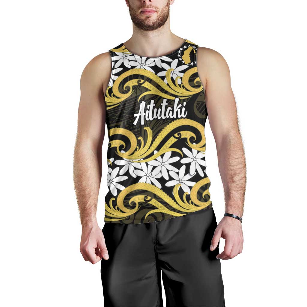 Personalised Cook Islands Aitutaki Men Tank Top Tiare Maori Polynesian Waves Tattoo