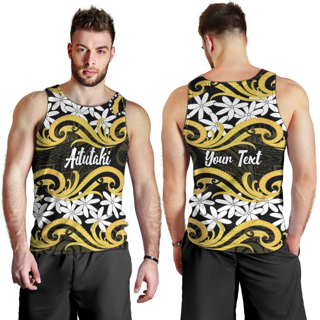 Personalised Cook Islands Aitutaki Men Tank Top Tiare Maori Polynesian Waves Tattoo
