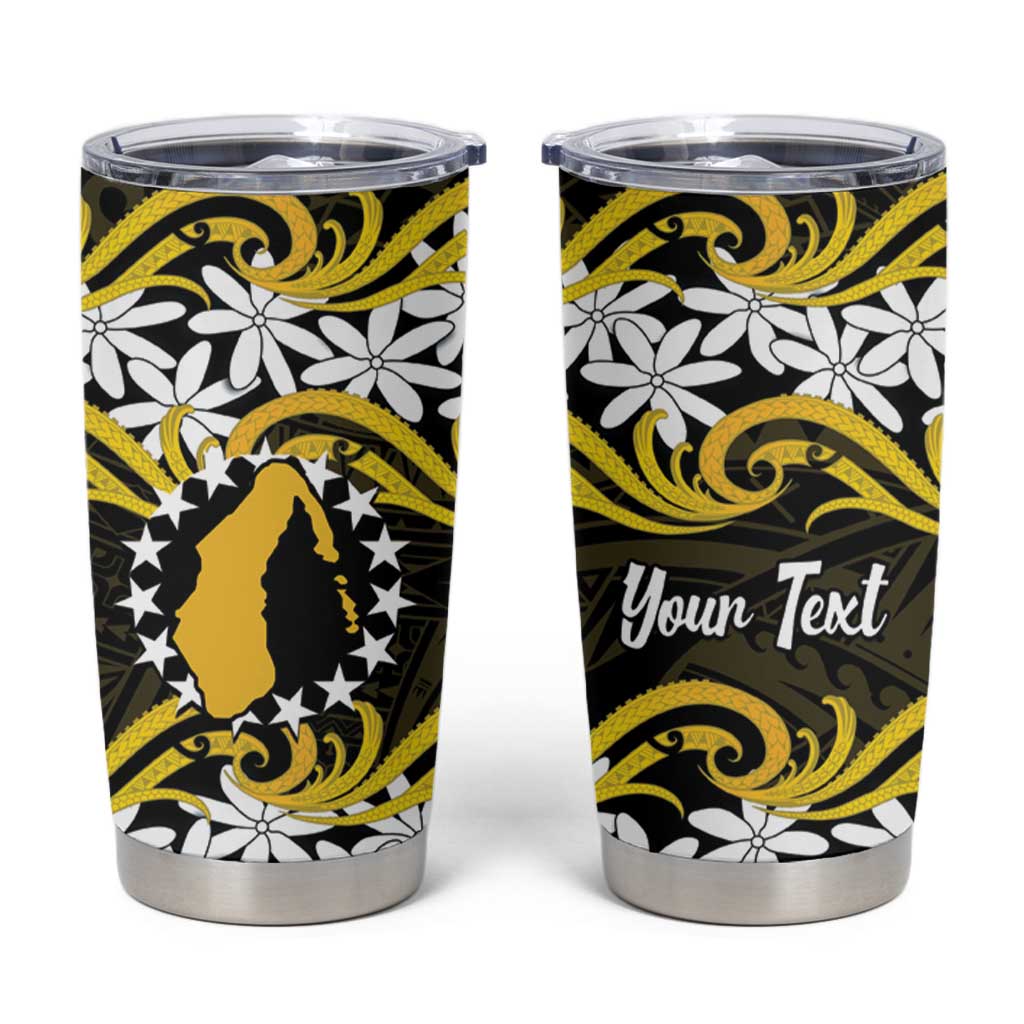 Personalised Cook Islands Aitutaki Tumbler Cup Tiare Maori Polynesian Waves Tattoo LT14 Yellow - Polynesian Pride