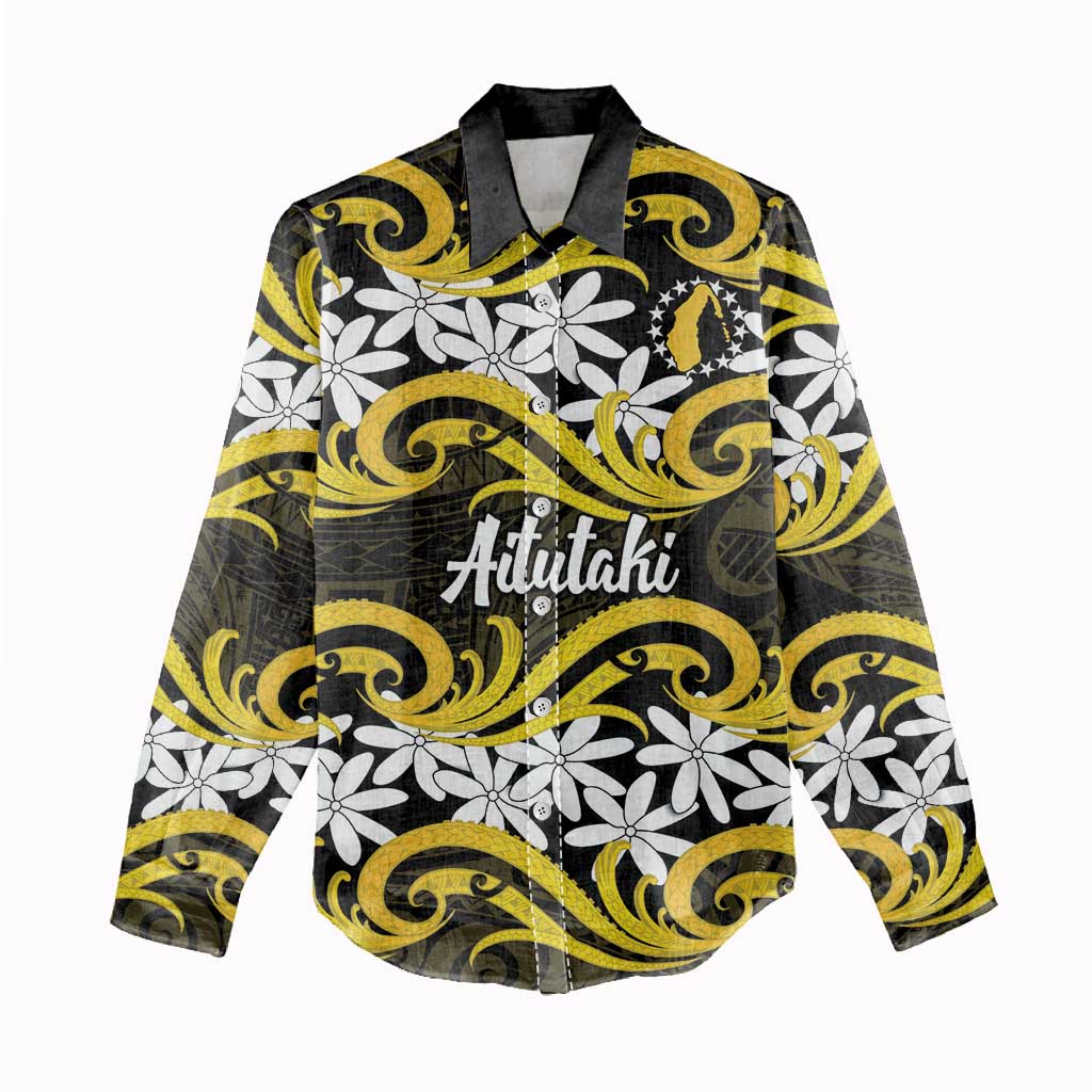 Personalised Cook Islands Aitutaki Women Casual Shirt Tiare Maori Polynesian Waves Tattoo