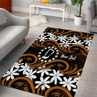 Personalised Cook Islands Rakahanga Area Rug Tiare Maori Polynesian Waves Tattoo