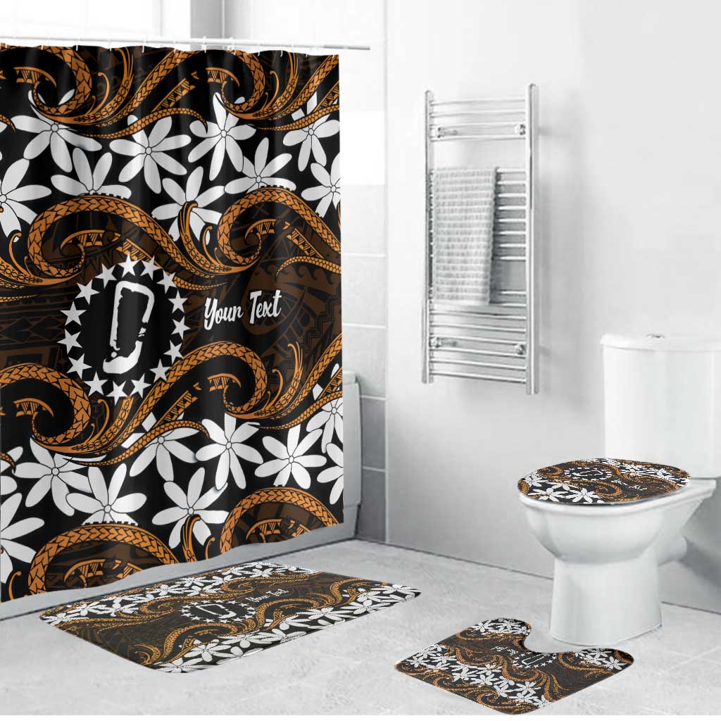 Personalised Cook Islands Rakahanga Bathroom Set Tiare Maori Polynesian Waves Tattoo
