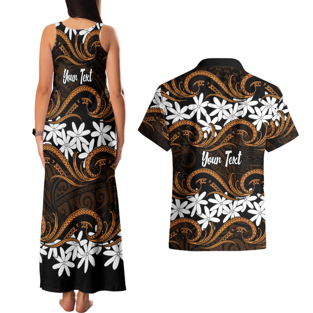 Personalised Cook Islands Rakahanga Couples Matching Tank Maxi Dress and Hawaiian Shirt Tiare Maori Polynesian Waves Tattoo LT14 - Polynesian Pride