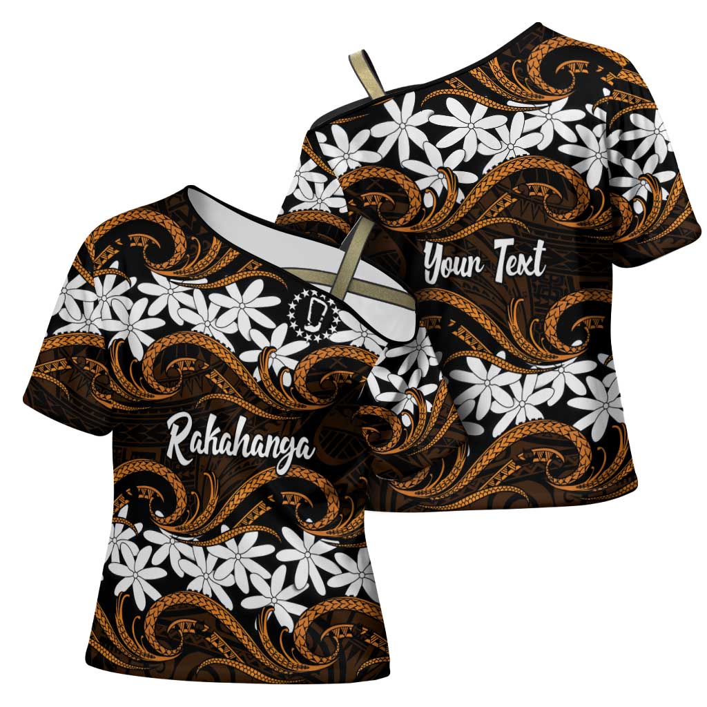 Personalised Cook Islands Rakahanga Cross Shoulder Shirt Tiare Maori Polynesian Waves Tattoo
