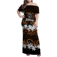 Personalised Cook Islands Rakahanga Family Matching Off Shoulder Maxi Dress and Hawaiian Shirt Tiare Maori Polynesian Waves Tattoo LT14 Mom's Dress Orange - Polynesian Pride