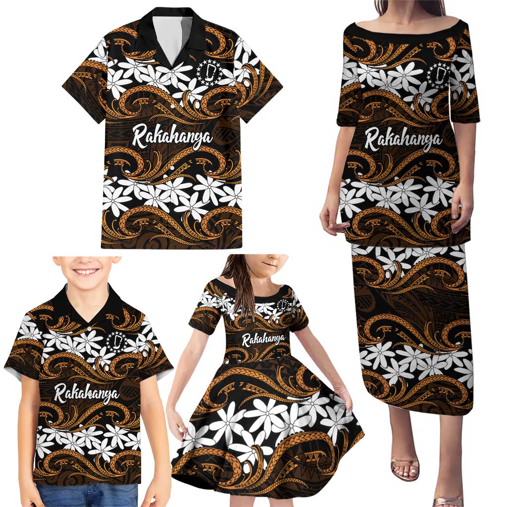 Personalised Cook Islands Rakahanga Family Matching Puletasi and Hawaiian Shirt Tiare Maori Polynesian Waves Tattoo