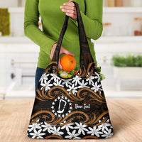Personalised Cook Islands Rakahanga Grocery Bag Tiare Maori Polynesian Waves Tattoo