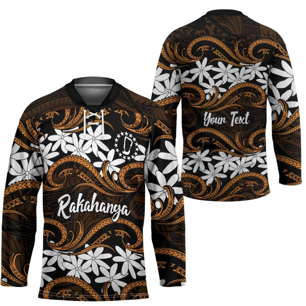Personalised Cook Islands Rakahanga Hockey Jersey Tiare Maori Polynesian Waves Tattoo