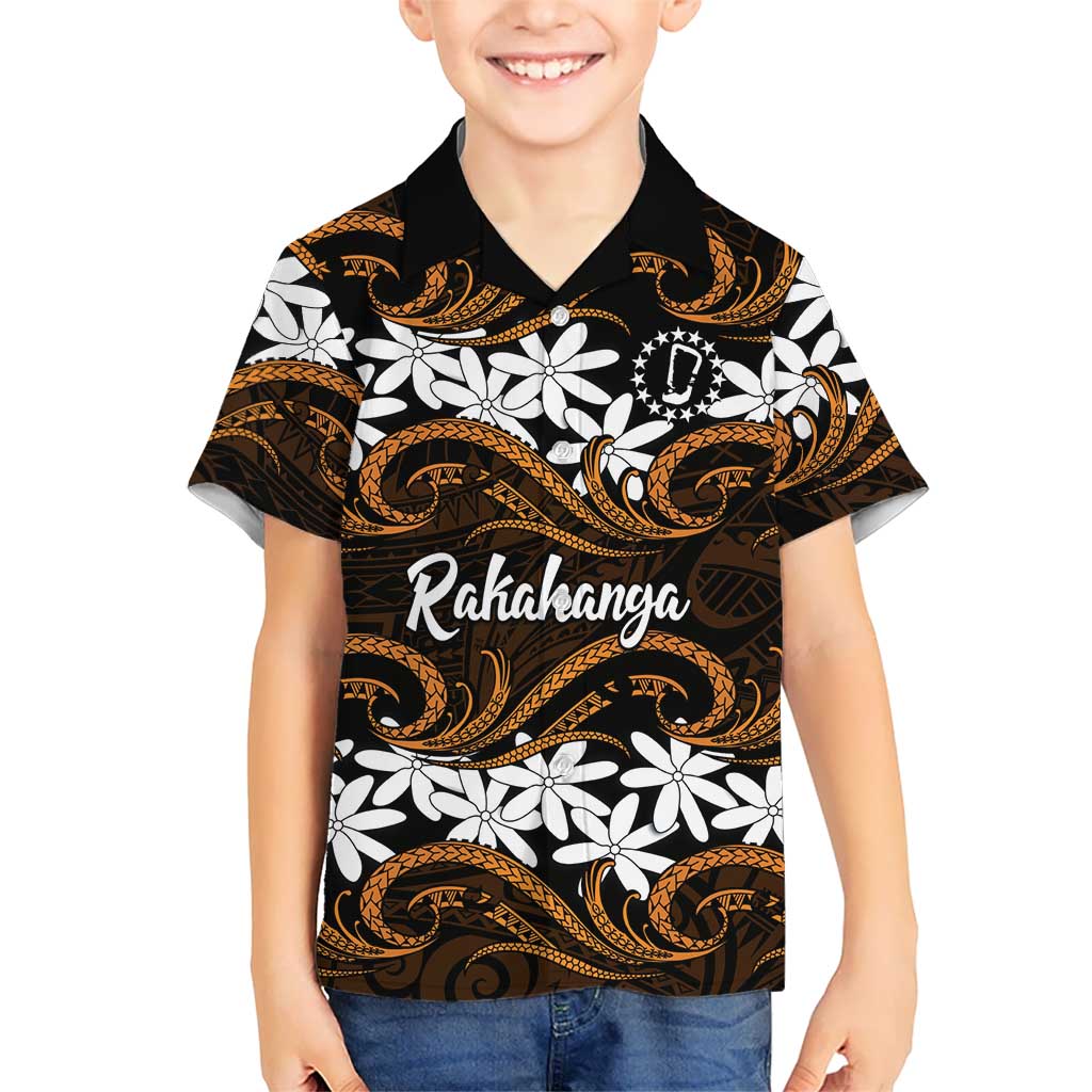 Personalised Cook Islands Rakahanga Kid Hawaiian Shirt Tiare Maori Polynesian Waves Tattoo