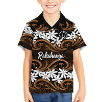 Personalised Cook Islands Rakahanga Kid Hawaiian Shirt Tiare Maori Polynesian Waves Tattoo
