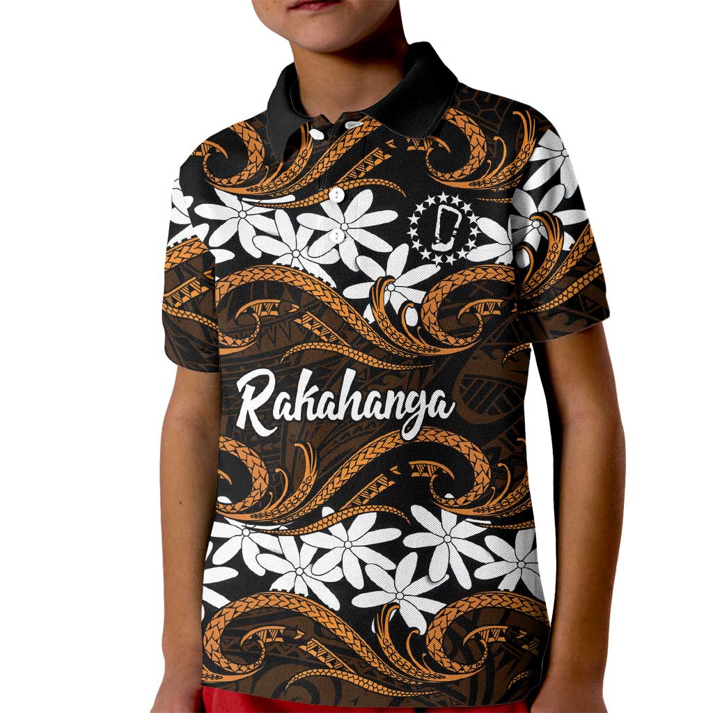 Personalised Cook Islands Rakahanga Kid Polo Shirt Tiare Maori Polynesian Waves Tattoo