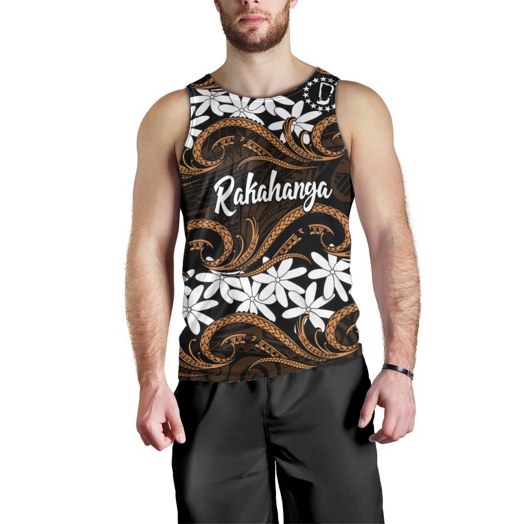 Personalised Cook Islands Rakahanga Men Tank Top Tiare Maori Polynesian Waves Tattoo