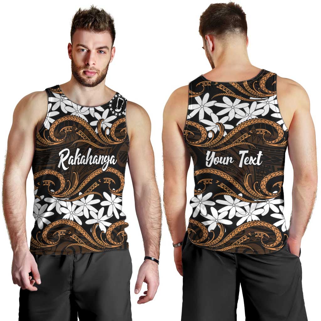 Personalised Cook Islands Rakahanga Men Tank Top Tiare Maori Polynesian Waves Tattoo