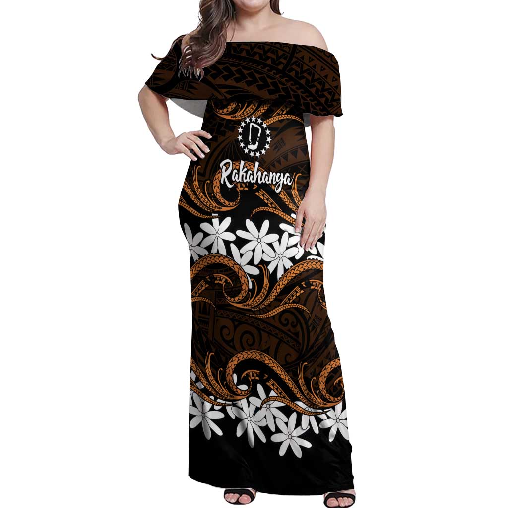 Personalised Cook Islands Rakahanga Off Shoulder Maxi Dress Tiare Maori Polynesian Waves Tattoo