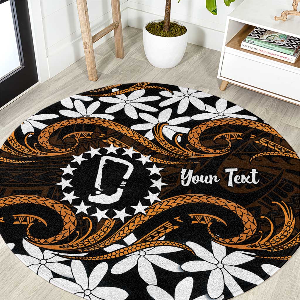 Personalised Cook Islands Rakahanga Round Carpet Tiare Maori Polynesian Waves Tattoo