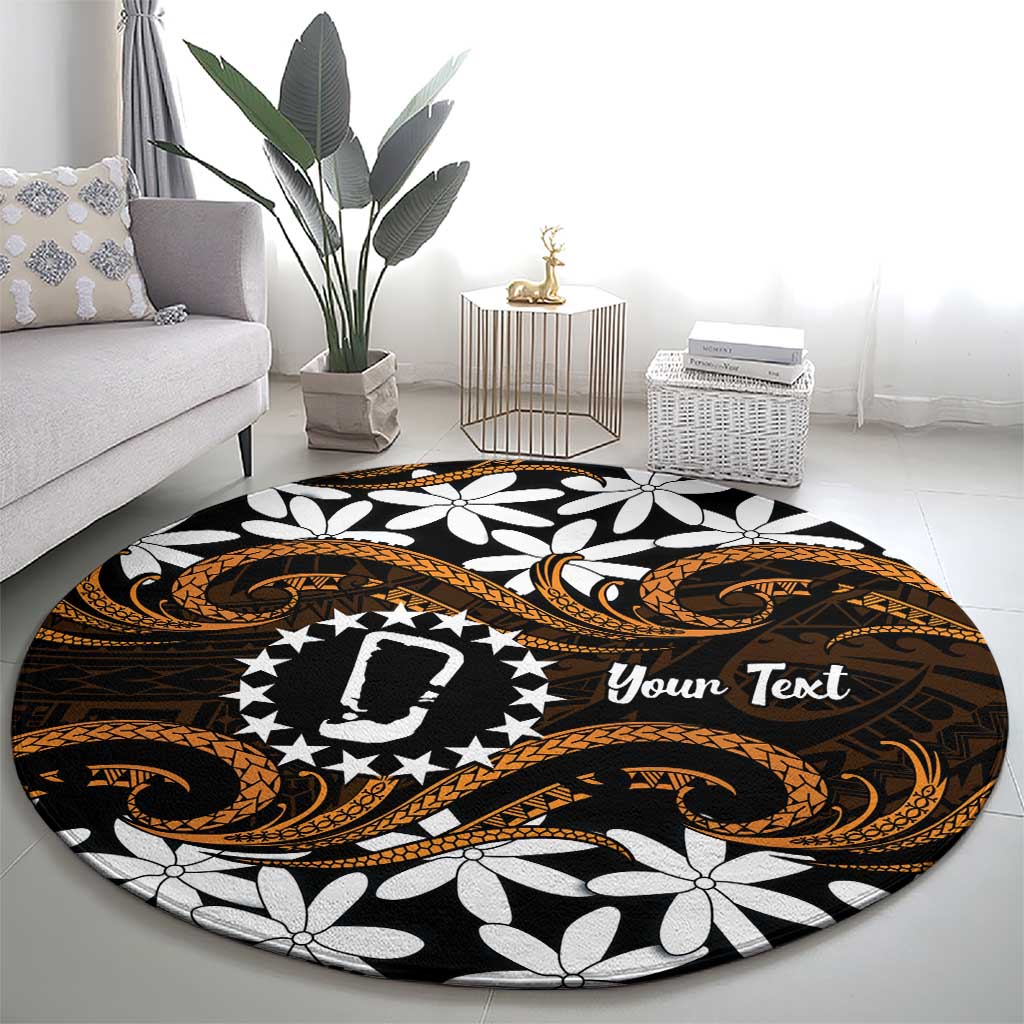 Personalised Cook Islands Rakahanga Round Carpet Tiare Maori Polynesian Waves Tattoo