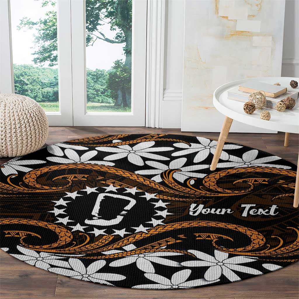 Personalised Cook Islands Rakahanga Round Carpet Tiare Maori Polynesian Waves Tattoo