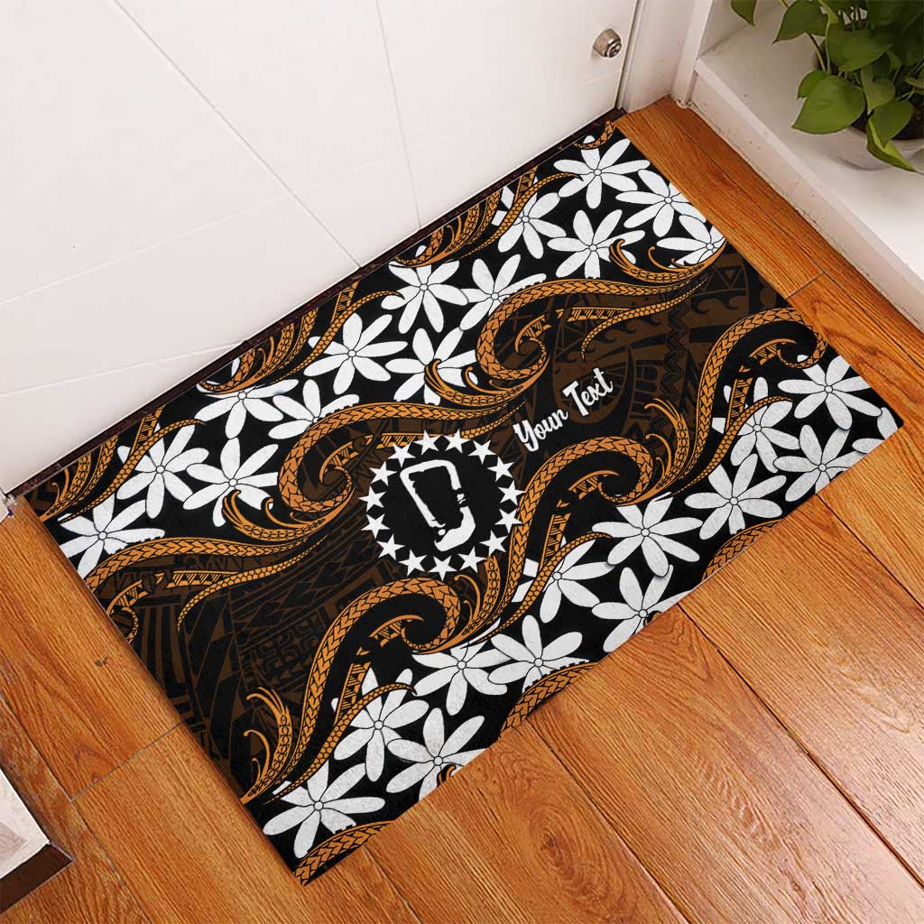 Personalised Cook Islands Rakahanga Rubber Doormat Tiare Maori Polynesian Waves Tattoo