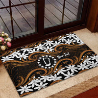 Personalised Cook Islands Rakahanga Rubber Doormat Tiare Maori Polynesian Waves Tattoo