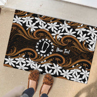 Personalised Cook Islands Rakahanga Rubber Doormat Tiare Maori Polynesian Waves Tattoo