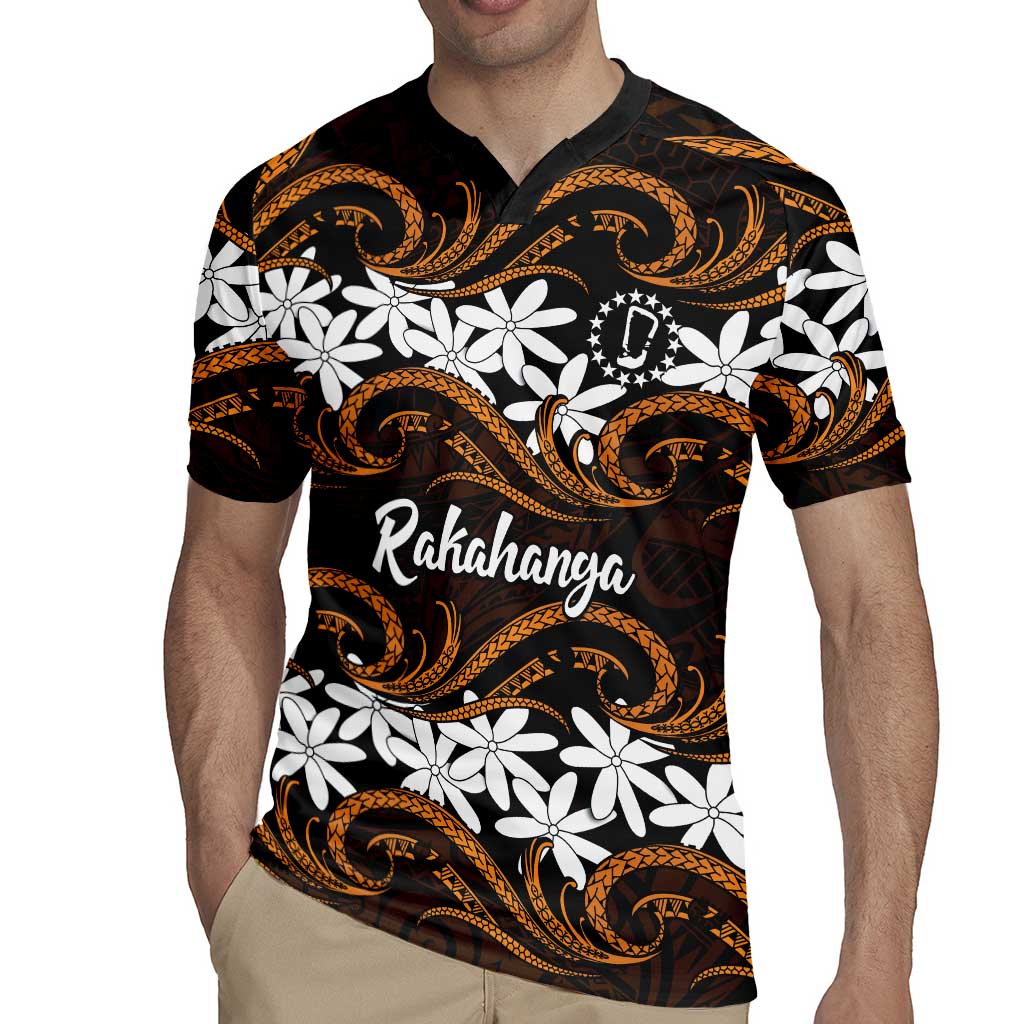 Personalised Cook Islands Rakahanga Rugby Jersey Tiare Maori Polynesian Waves Tattoo