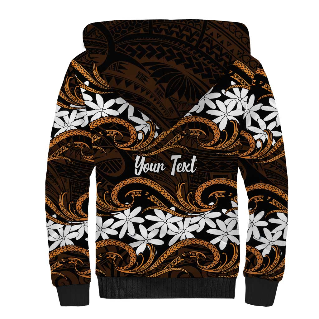 Personalised Cook Islands Rakahanga Sherpa Hoodie Tiare Maori Polynesian Waves Tattoo