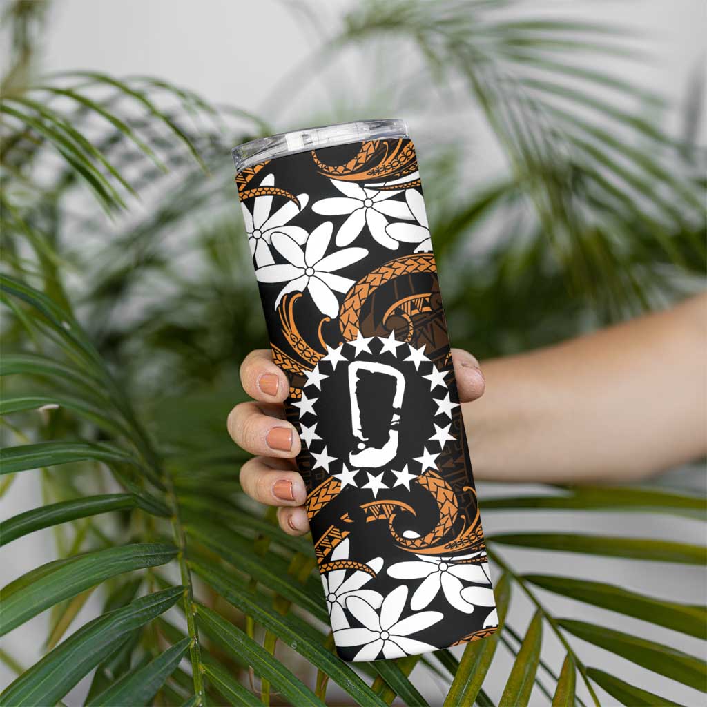 Personalised Cook Islands Rakahanga Skinny Tumbler Tiare Maori Polynesian Waves Tattoo LT14 - Polynesian Pride