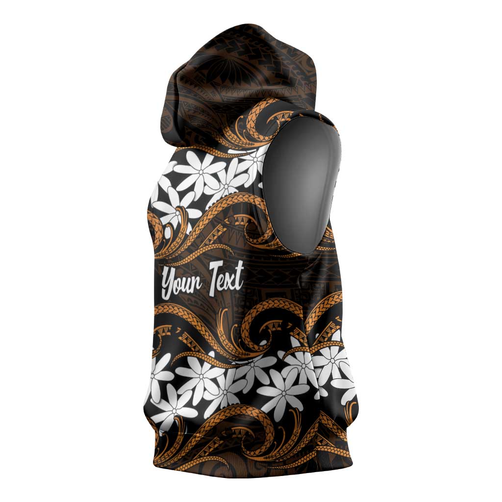 Personalised Cook Islands Rakahanga Sleeveless Hoodie Tiare Maori Polynesian Waves Tattoo