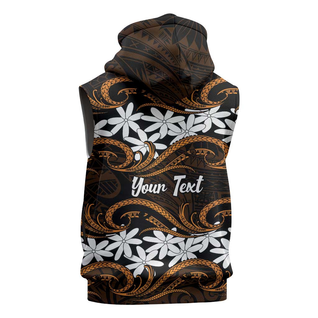Personalised Cook Islands Rakahanga Sleeveless Zip Hoodie Tiare Maori Polynesian Waves Tattoo