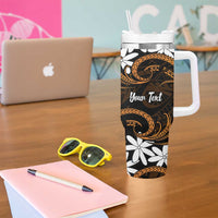 Personalised Cook Islands Rakahanga Tumbler With Handle Tiare Maori Polynesian Waves Tattoo LT14 - Polynesian Pride