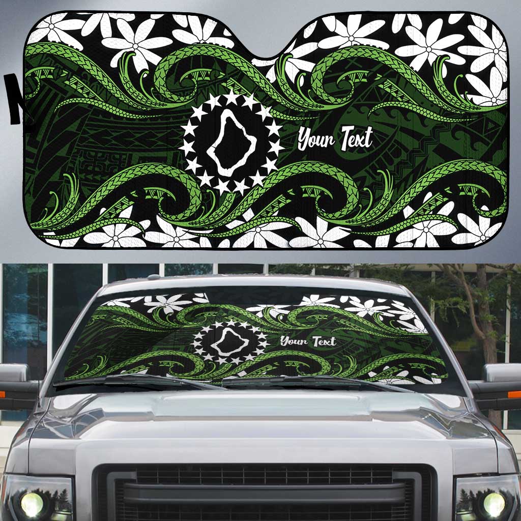 Personalised Cook Islands Palmerston Auto Sun Shade Tiare Maori Polynesian Waves Tattoo