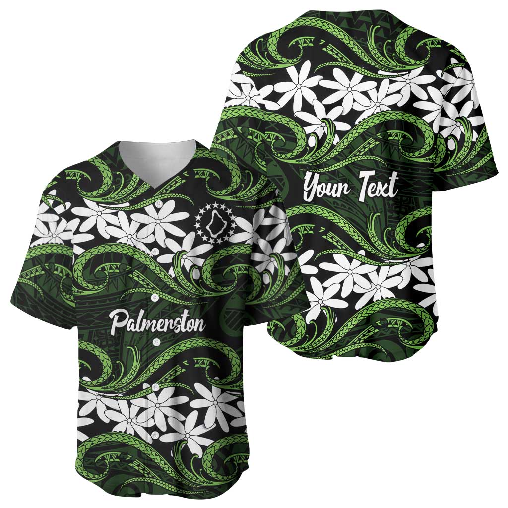 Personalised Cook Islands Palmerston Baseball Jersey Tiare Maori Polynesian Waves Tattoo