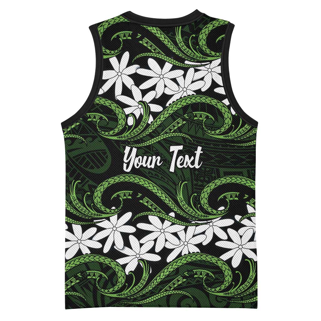 Personalised Cook Islands Palmerston Basketball Jersey Tiare Maori Polynesian Waves Tattoo LT14 - Polynesian Pride