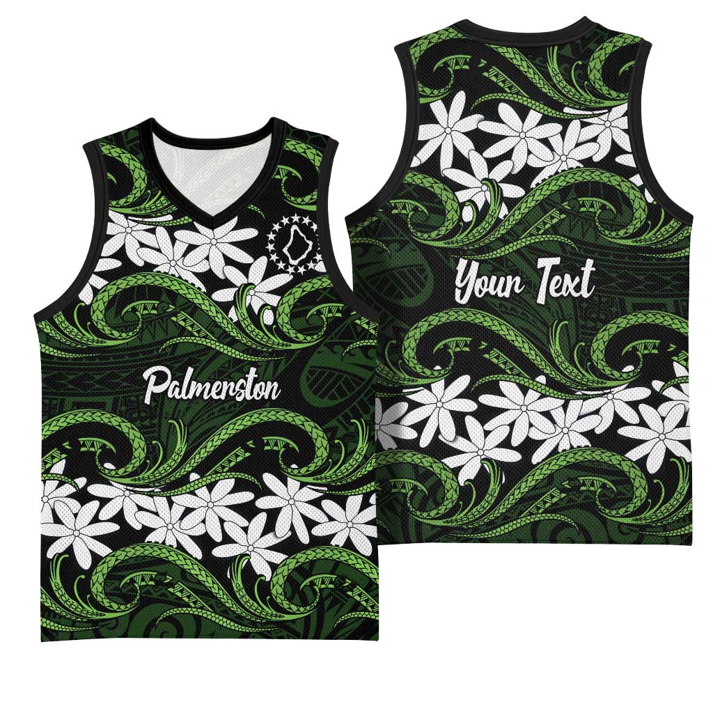 Personalised Cook Islands Palmerston Basketball Jersey Tiare Maori Polynesian Waves Tattoo LT14 - Polynesian Pride