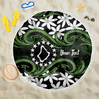 Personalised Cook Islands Palmerston Beach Blanket Tiare Maori Polynesian Waves Tattoo LT14 One Size 150cm Green - Polynesian Pride