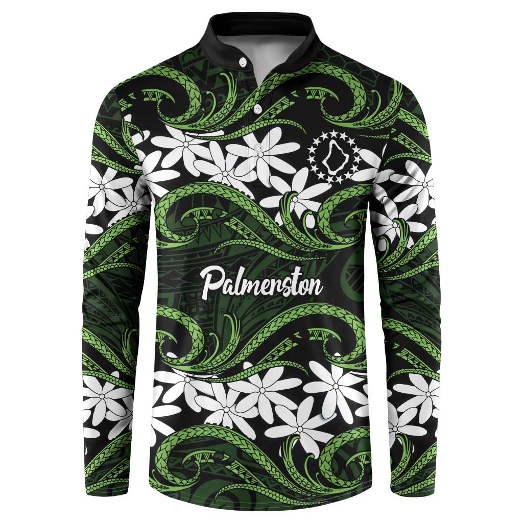 Personalised Cook Islands Palmerston Button Sweatshirt Tiare Maori Polynesian Waves Tattoo